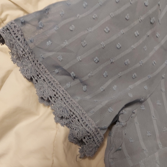 Blouse sky  blue    swiss dot lace    w lining  womens sz L  very pretty - Picture 3 of 8